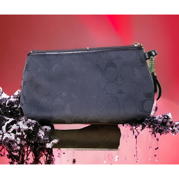 Coach zip wristlet dark charcoal gray jacquard cloth - Picture 2 of 6